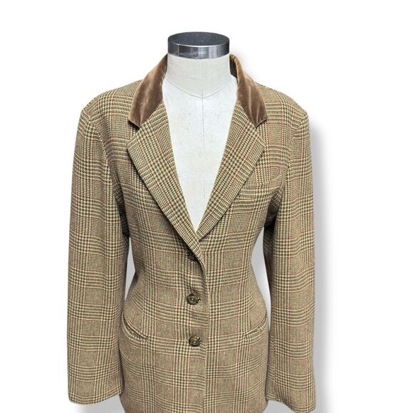 Vintage Jaclyn Smith Blazer 10 Classic Brown Tweed Faux Suede Trim Equestrian M - Picture 2 of 14
